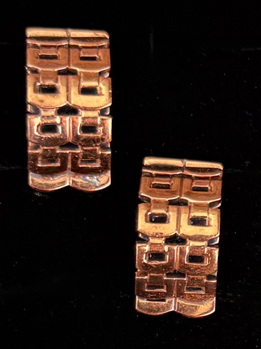 Vintage Renoir Copper Geometric MCM Clip On Earrings Mid Century - Picture 7 of 9